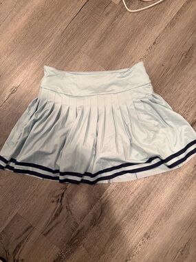 Light Blue Pleated Tennis Skirt with Navy Stripe Trim